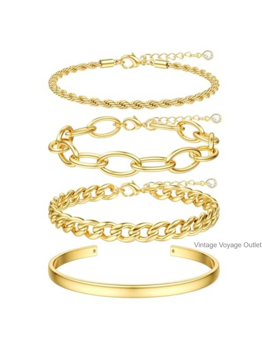 16k Gold Plated Chunky Chain Bracelet Set for Women Non Tarnish Stackable Link